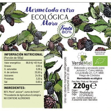 Mermelada ecológica Mora 80% Fruta