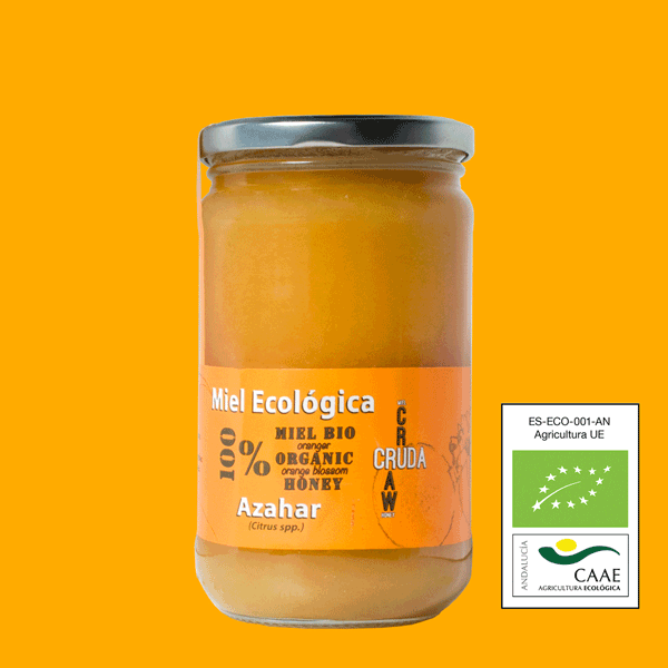 Tarro de Miel ecológica cruda de azahar recolectada por abejas andaluzas VerdeMiel